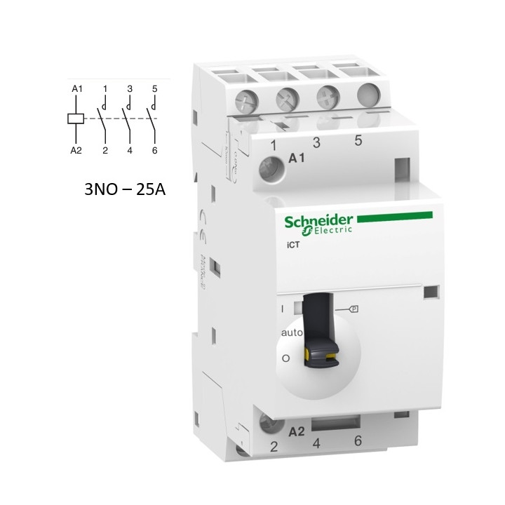 Schneider - Contacteur Acti9 - J/N - 25A - 3NO - 230/240V 50Hz - A9C21833