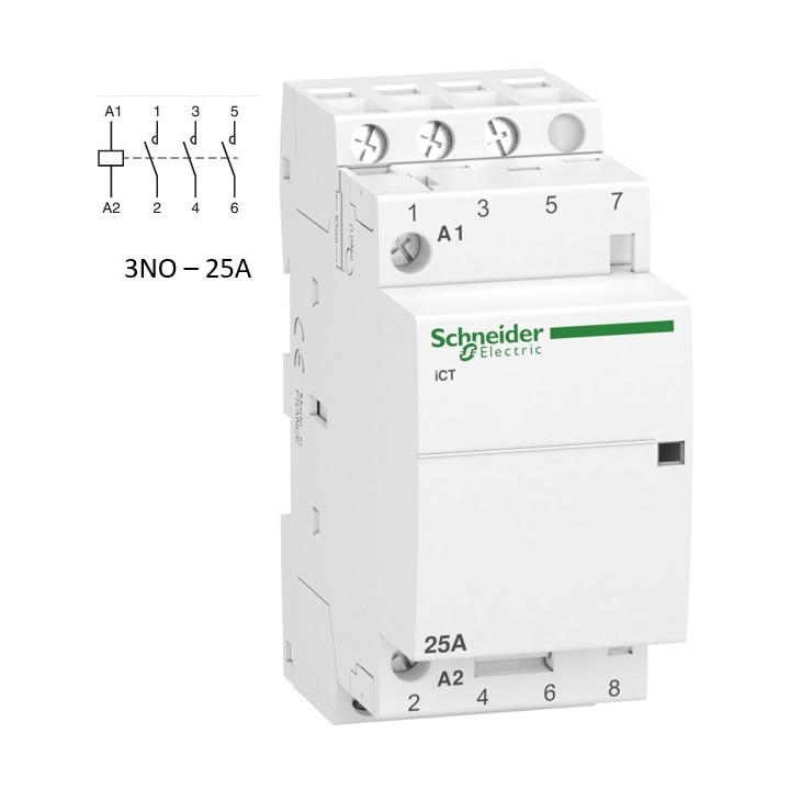 Schneider - Acti9 - Contacteur iCT - 25A - 3NO - 230/240V - 50Hz - Réf : A9C20833
