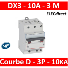Legrand - Disjoncteur DX3 - 3P -10A - courbe D - 10KA pour peigne HX³ optimisé Réf 408067