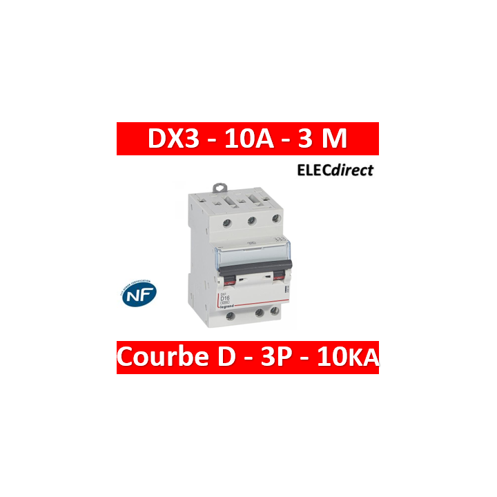 Legrand - Disjoncteur DX3 - 3P -10A - courbe D - 10KA pour peigne HX³ optimisé Réf 408067