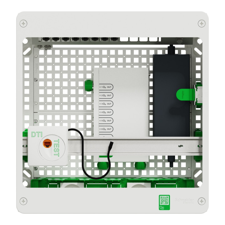 Schneider - Resi9 - Coffret VDI Box 18M2R  - Switch 9ports PoE - 2 prises - grade 3TV 8xRJ45 cat6a - Réf : R9H18402VDIXS