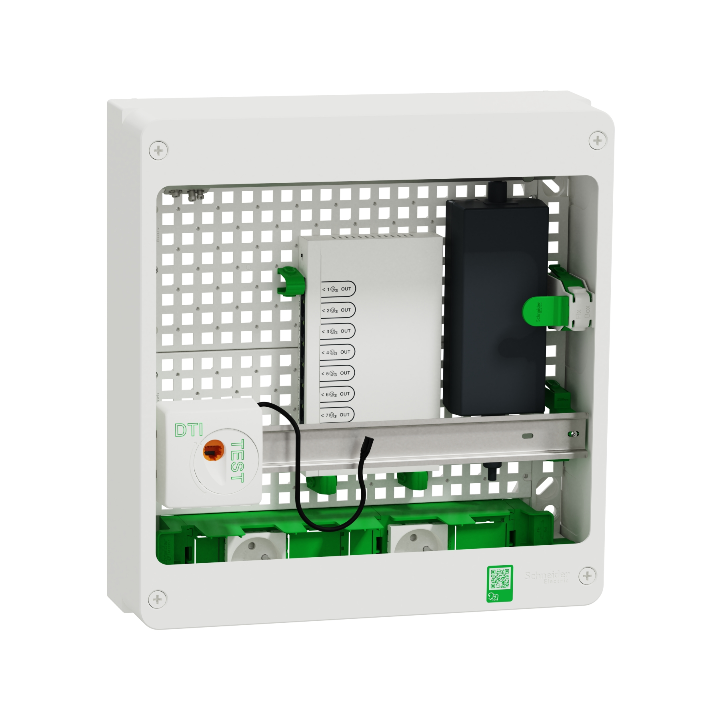 Schneider - Resi9 - Coffret VDI Box 18M2R  - Switch 9ports PoE - 2 prises - grade 3TV 8xRJ45 cat6a - Réf : R9H18402VDIXS