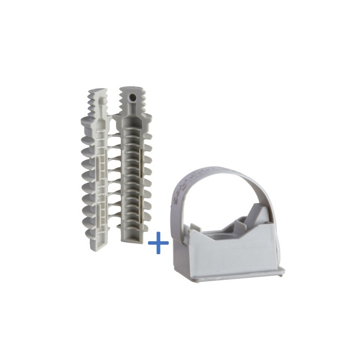 Schneider - Mureva FIX - Instalclip pour conduits Ø16 et Ø20 mm + cheville D.8 - Gris - ENN45020+ENN48934