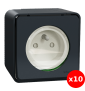 Schneider - Mureva Styl - LOT de 10 - Prises courant 2P+T - saillie - IP55 - IK08 - connexion auto - gris - Réf : MUR35031
