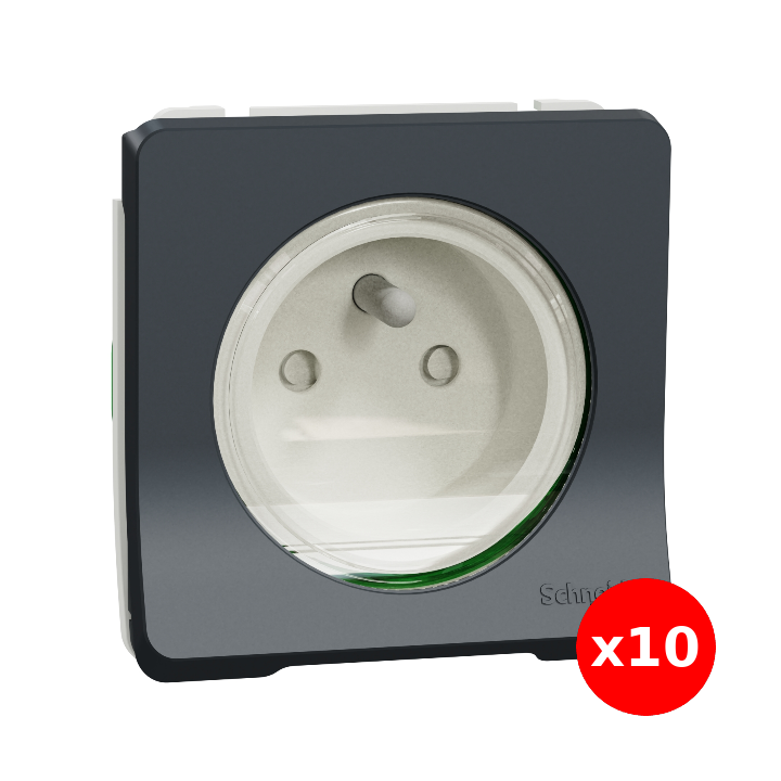 Schneider - Mureva Styl - LOT de 10 Prises 2P+T - Composable  - IP55 - IK08 - connexion auto - gris - MUR36133