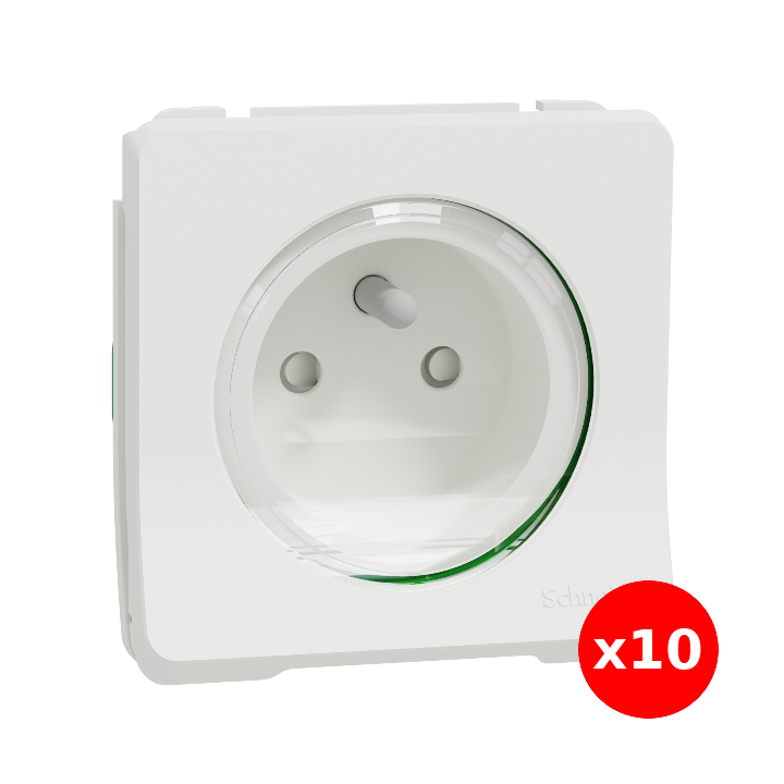 Schneider - Mureva Styl - Composable PC 2P+T en saillie ou encastré  - IP55 - IK08 - connexion auto - blanc - Réf : MUR39133