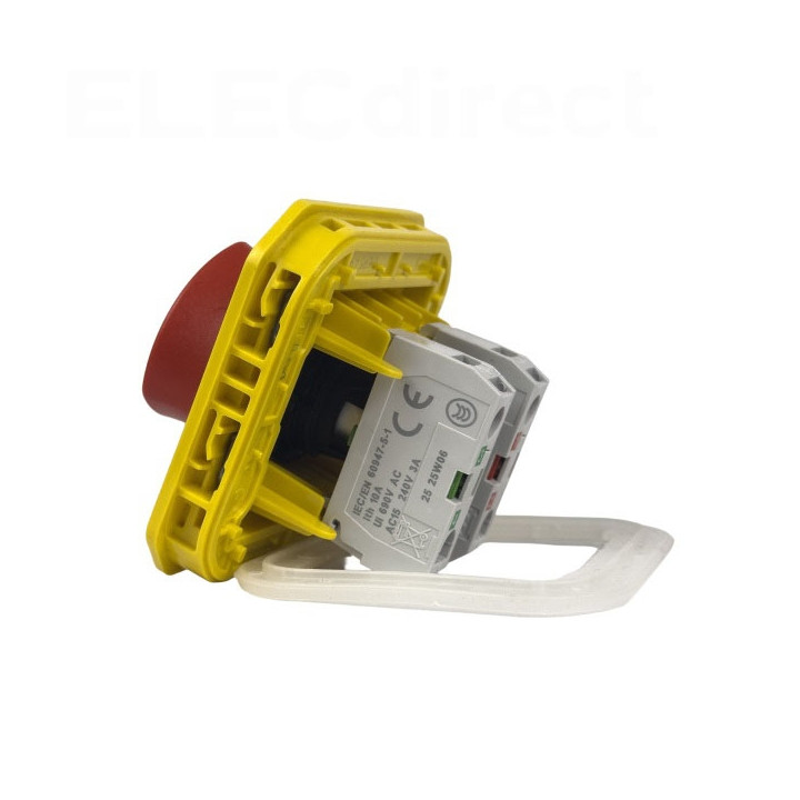Legrand - Plexo - Coup de poing d'urgence - poussoir - Encastré - déverrouillage 1/4 tour - IP55/IK08 - Réf : 069549L+069681L