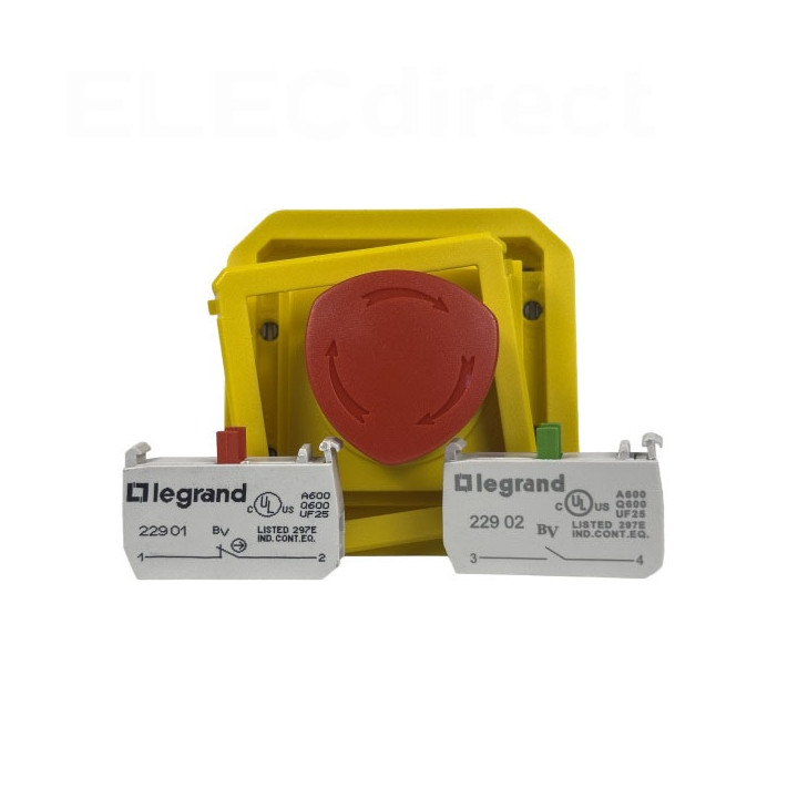 Legrand - Plexo - Coup de poing d'urgence - poussoir - Encastré - déverrouillage 1/4 tour - IP55/IK08 - Réf : 069549L+069681L