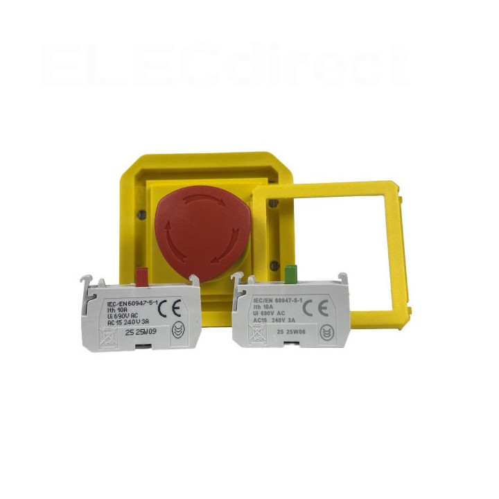Legrand - Plexo - Coup de poing d'urgence - poussoir - Saillie - déverrouillage 1/4 tour - IP55/IK08 - Réf : 069549L+069651L