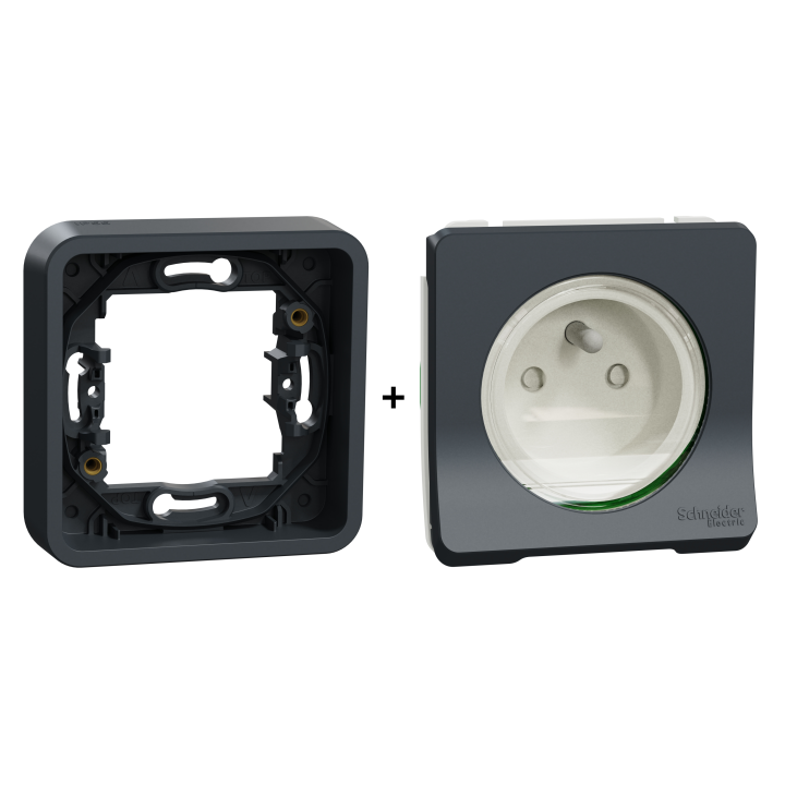 Schneider - Mureva Styl - LOT de 10 prises 2P+T encastré - IP55 - IK08 - connexion auto - noir - Réf : MUR35036