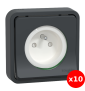 Schneider - Mureva Styl - LOT de 10 prises 2P+T encastré - IP55 - IK08 - connexion auto - noir - Réf : MUR35036