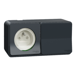 Schneider - Mureva Styl - Prise courant 2P+T + va et vient horizontale - saillie - IP55 - IK08 - connexion auto -  Réf : LOT3326