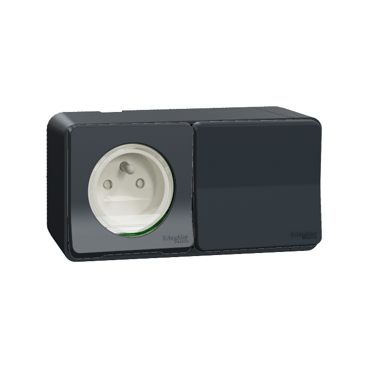 Schneider - Mureva Styl - Prise courant 2P+T + va et vient horizontale - saillie - IP55 - IK08 - connexion auto -  Réf : LOT3326