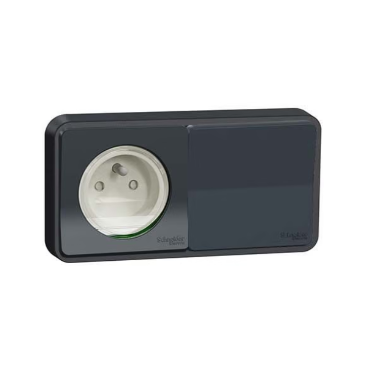Schneider - Mureva Styl - Prise courant 2P+T + va et vient horizontale - saillie - IP55 - IK08 - connexion auto -  Réf : LOT3327