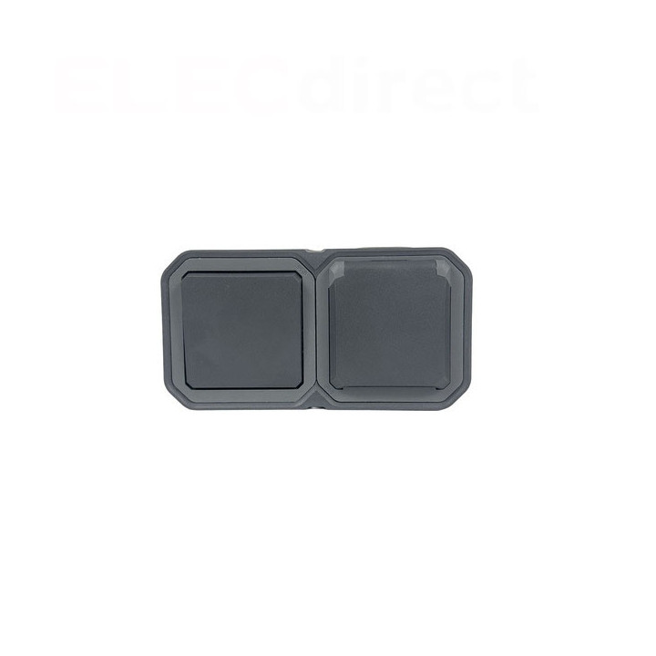 Legrand Plexo - PC 2P+T - 16A - 250V + Va-et-Vient 10A - Complet saillie - Anthracite - IP55/IK08 - Réf : 070067