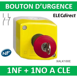 Schneider - Harmony boite jaune - 1 arrêt d'urgence rouge Ø40 déverrouillage à clé - 1F+1O - Réf : XALK188E