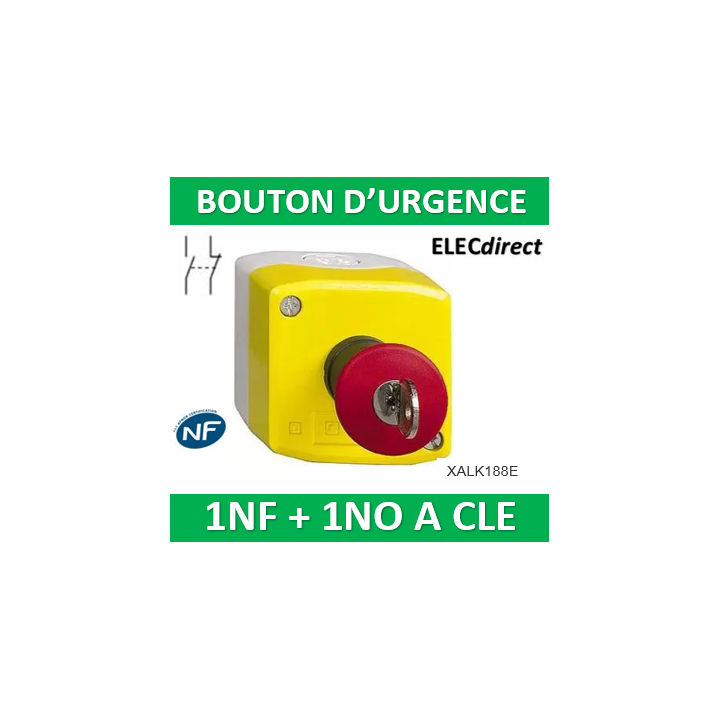 Schneider - Harmony boite jaune - 1 arrêt d'urgence rouge Ø40 déverrouillage à clé - 1F+1O - Réf : XALK188E
