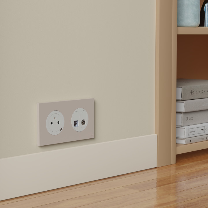 Schneider - Odace 2025 - prise mixte RJ45 Cat.6 STP + TV - blanc craie - Réf : S920141