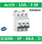Schneider - Acti9 - iC60N - Disjoncteur - 3P - 10A - 6kA - courbe D - Réf : A9F75310