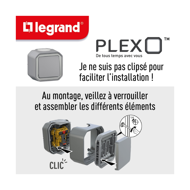 Legrand - Interrupteur  / va-et-vient étanche Plexo prêt à poser saillie 10AX - 250V - IP55 - IK08 - Anthracite - Réf : 069761L