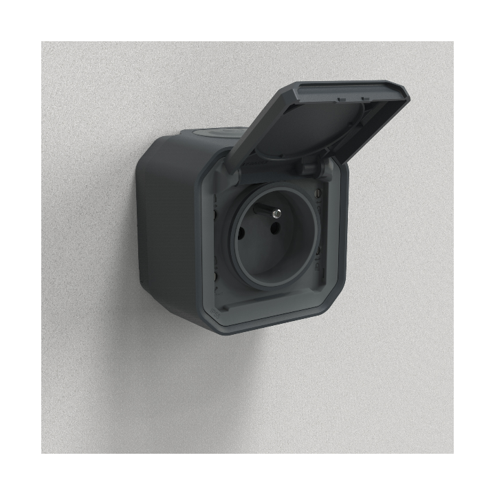 Legrand - Prise de courant 2P+T 16A étanche Plexo prêt à poser saillie - IP55 - IK08 - 250V - Anthracite - Réf : 069791L