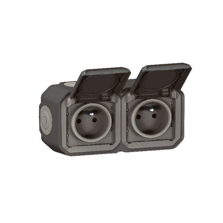 Legrand - Double prise de courant Plexo prêt à poser - 2 x 2P+T - Anthracite - Horizontale - IP55 - Réf : 069788L