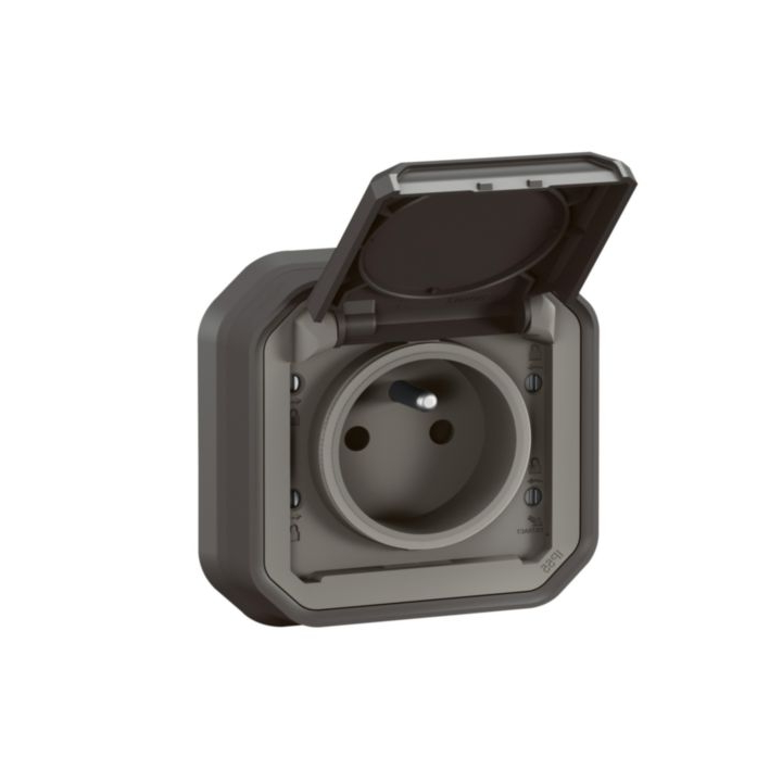 Legrand - Plexo - Prise de courant 2P+T 16A - prêt à poser - encastrée - IP55 - IK08 - 250V - Anthracite - Réf : 069860L