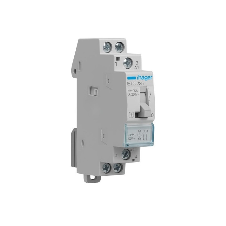 Hager - Contacteur J/N heures creuses - 25A bipolaire pour chauffe-eau - Réf : ETC225