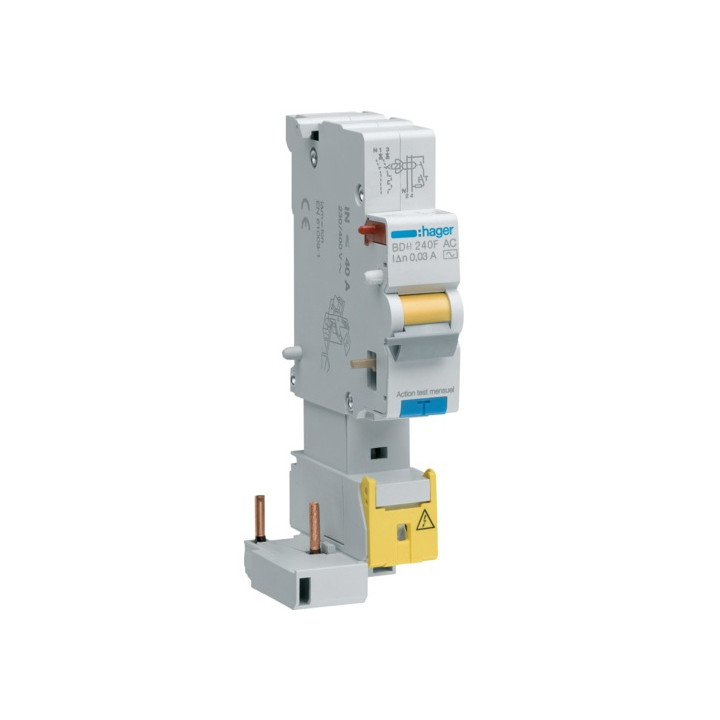 Hager - Bloc différentiel 1P+N 40A 30mA - Type HPI - Réf : BDH240F