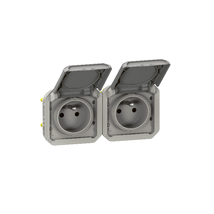 Legrand Plexo - Double prise 2P+T - 16A - 250V - composable - précâblée - horizontale - IP55/IK08 - 069562L