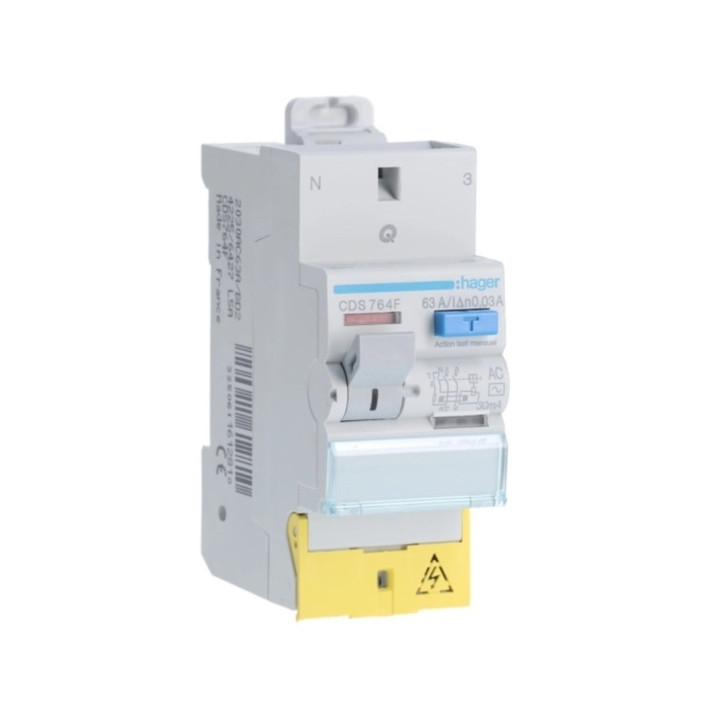 HAGER - Inter différentiel 2P - 63A - 30mA - Type AC - AUTO - Réf : CDS764F