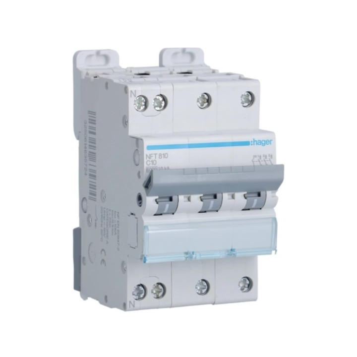 Hager - Disj. 3P+N - 6-10kA - Courbe C - 10A 3m - Réf : NFT810