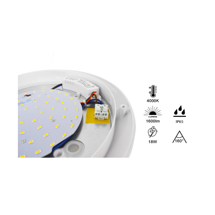 Miidex - Plafonnier LED Ø300 blanc - 18W - IP65 - Angle 160° - 4000°K - Réf : 7786