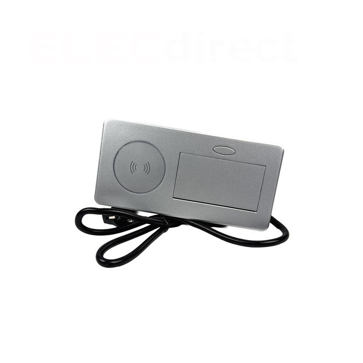 GTV Lighting - Bloc prise à encastrer AVARO - chargeur induction - 1 prise - 2 USB - Aluminium - Réf.: AE-PB1FAVAP-53