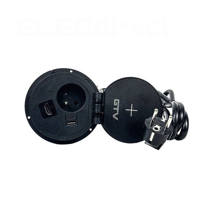 GTV Lighting - Bloc prise encastrable - chargeur induction 5W - 1 prise, 2 USB, RJ45 et HDMI - Noir - Réf.: AE-BPW1FACP-20