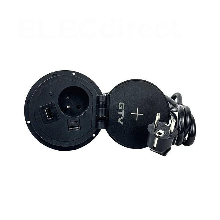 GTV Lighting - Bloc prise encastrable - chargeur induction 5W - 1 prise, 2 USB, RJ45 et HDMI - Noir - Réf.: AE-BPW1FACP-20