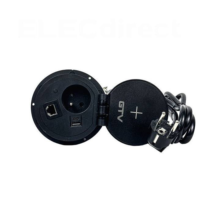 GTV Lighting - Bloc prise encastrable - chargeur induction 5W - 1 prise, 2 USB, RJ45 et HDMI - Noir - Réf.: AE-BPW1FACP-20