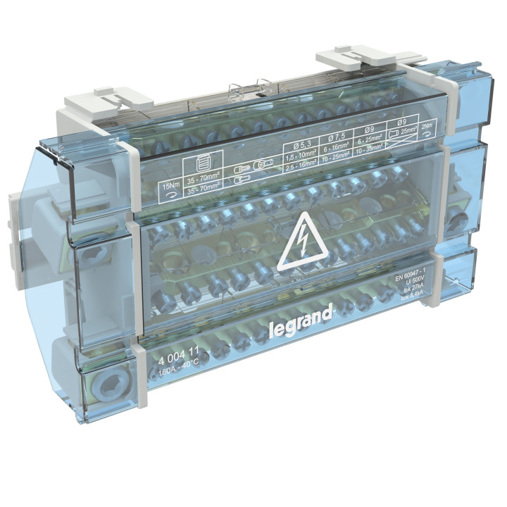 Legrand - Répartiteur modulaire à barreaux étagés tétrapolaire - 160A - 4P - 14 départs - 10 modules - Réf : 400411