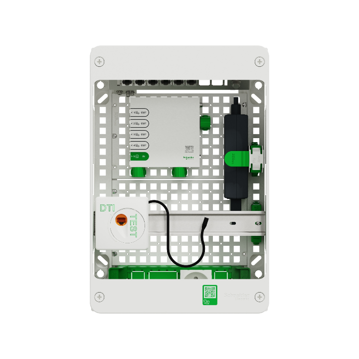 Schneider - Resi9 - Coffret VDI Box 13M2R  - Switch 5ports PoE - 2 prises - grade 3TV 6xRJ45 cat6a - Réf : R9H13402VDIXS