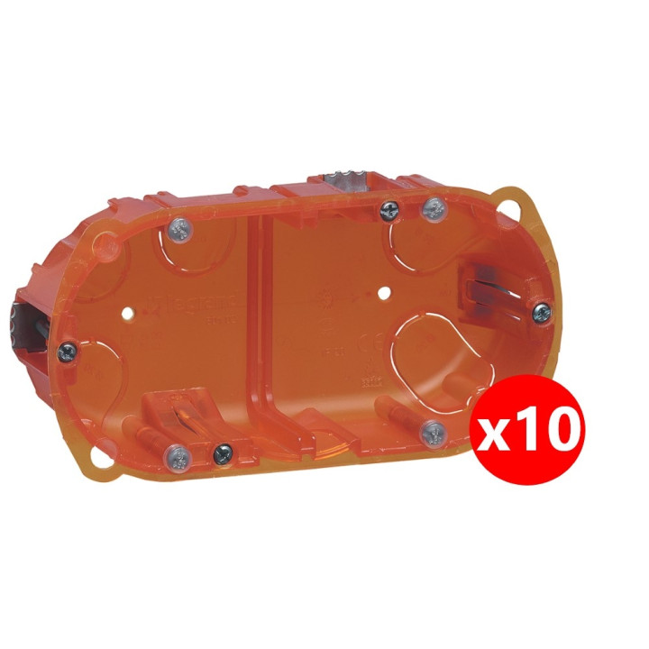 Legrand Batibox - LOT de 10 boîtes multimatériaux 2 postes - 4/5M - Hor/Ver - profondeur 50 mm - Réf : 080122