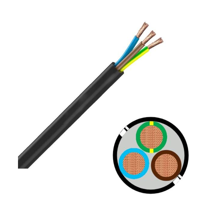 Câble Électrique H07RN-F 3G1.5 - Coupe au mètre - Réf : CABLERNF3G1.5
