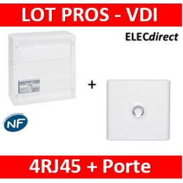Legrand - Coffret VDI GRADE 2 avec brassage - 4 RJ45 / TV 2 sorties + Porte blanche - 413248+401331