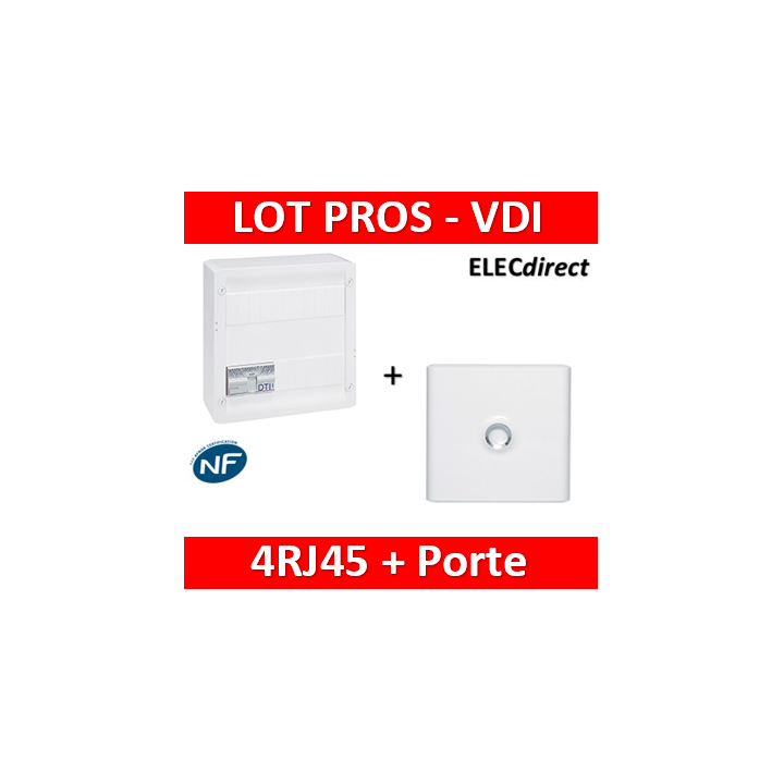 Legrand - Coffret VDI GRADE 2 avec brassage - 4 RJ45 / TV 2 sorties + Porte blanche - 413248+401331