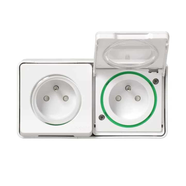 Schneider - Mureva Styl - Double prise 2P+T précâblée horizontale - saillie - IP55 - IK08 - connexion auto - blanc - MUR36027