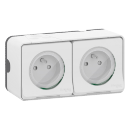 Schneider - Mureva Styl - Double prise 2P+T précâblée horizontale - saillie - IP55 - connexion auto - blanc - Réf : MUR36027