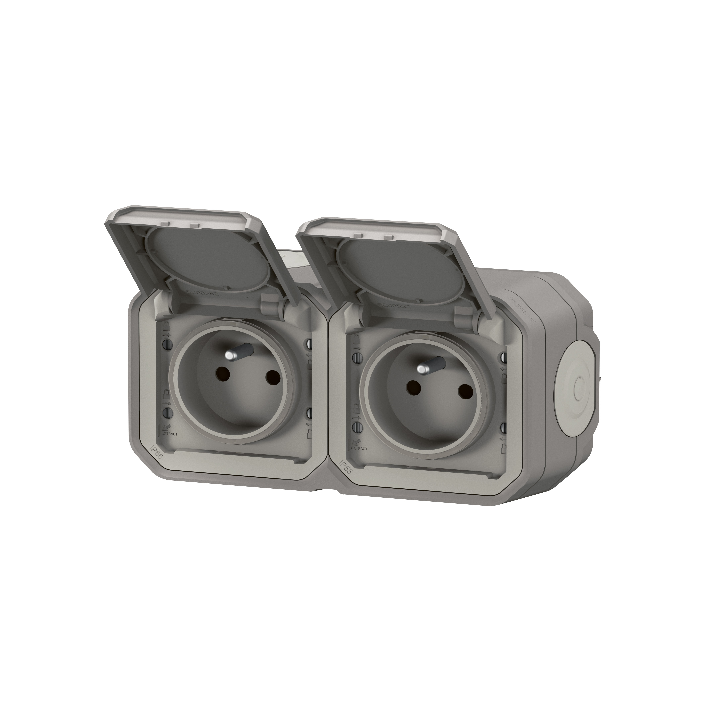 Legrand - Double prise de courant Plexo prêt à poser - 2 x 2P+T - Anthracite - Horizontale - IP55 - Réf : 069788L