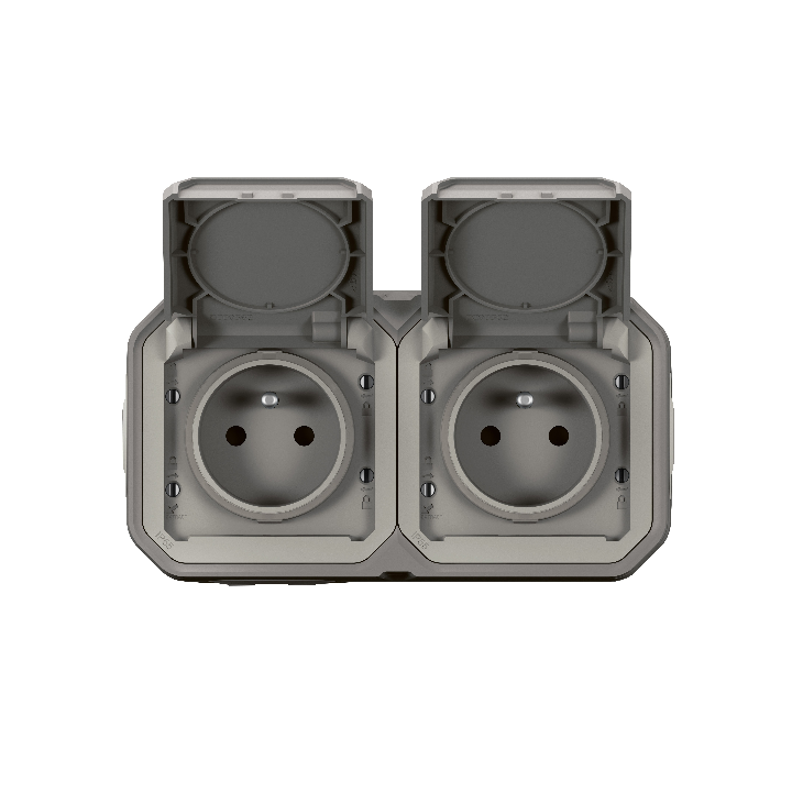 Legrand - Double prise de courant Plexo prêt à poser - 2 x 2P+T - Anthracite - Horizontale - IP55 - Réf : 069788L