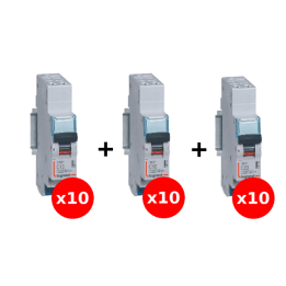 LEGRAND – LOT de 30 disjoncteurs DNX3 : 10A x10, 16A x10, 20A x10 – Bornes auto/auto – Réf. 406782 / 406783 / 406784
