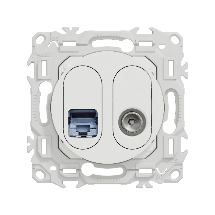 Schneider - Odace 2025 - prise mixte RJ45 Cat.6 STP + TV - blanc craie - Réf : S920141