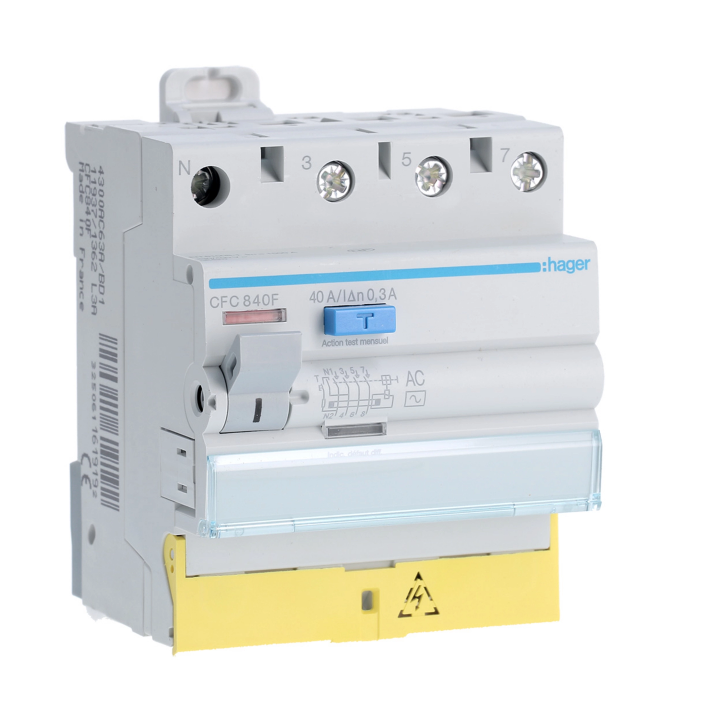 Interrupteur différentiel 40A 300mA 3P+N type AC à bornes décalées
CFC840F